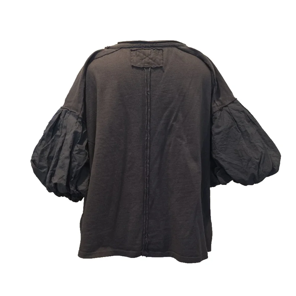 Free People We The Free Blossom Tee Gray Puff Sleeve Boxy Oversized Top S Boho